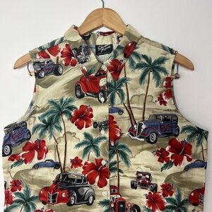 Vintage Tropical Car Print Sleeveless Women’s Shirt